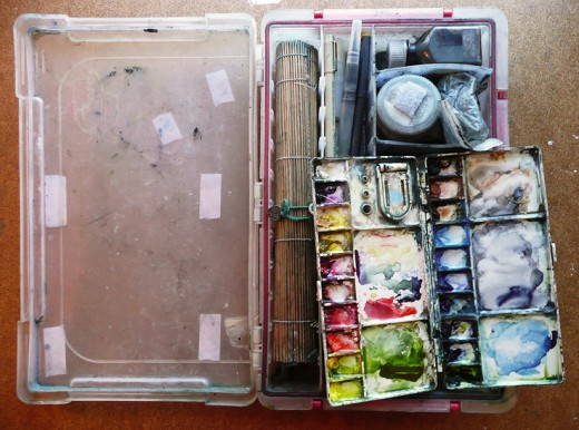 14" x 8.5" tackle box art kit that carries all of my goodies