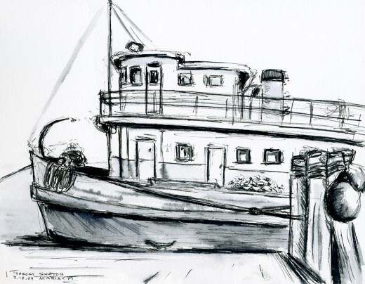 Tugboat, 7" x 5.5", ink sketch