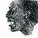 Madou Koné, tamani player extraordinaire. Ink sketch, 2002