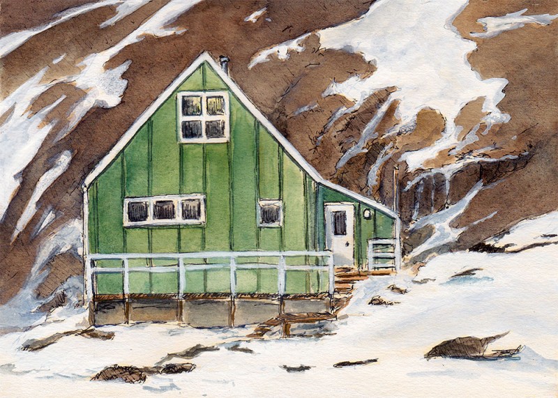 Green house, Niaqornat 5" x 7" field sketch