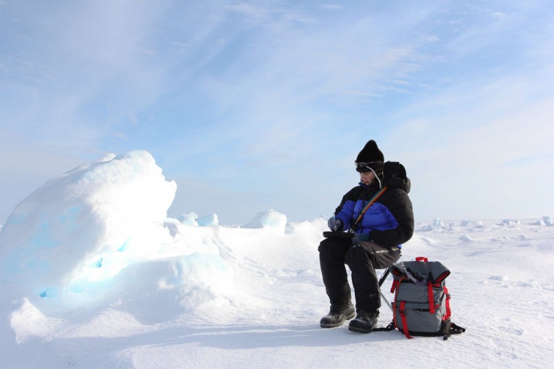 Sketching on the sea ice, photo credit: Kristin Laidre