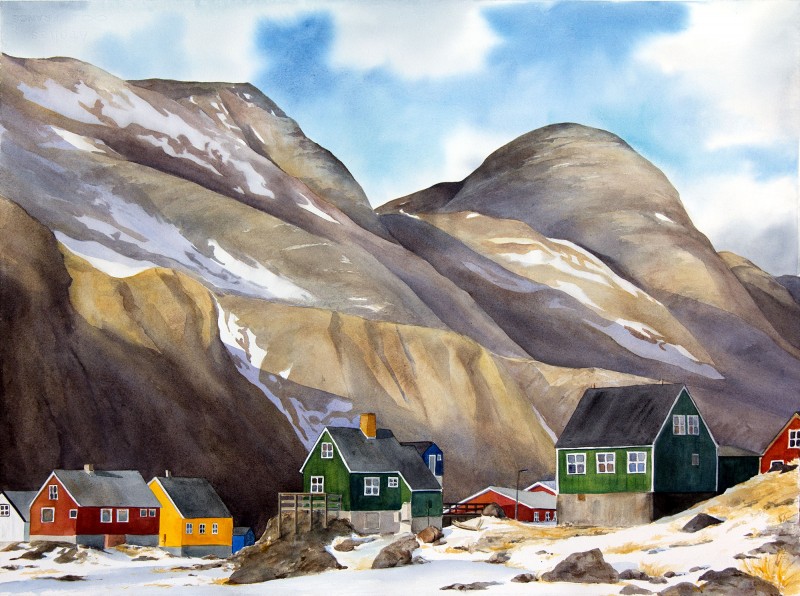 Niaqornat Mountains, 22" x 30" watercolor