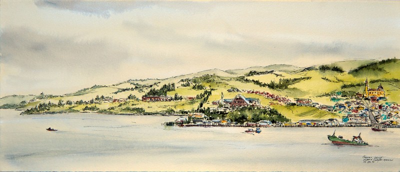 Castro, Chile, 6.5" x 15" ink and watercolor