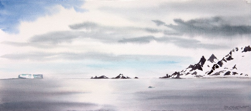 From Half Moon Island, 6.5" x 15" field watercolor