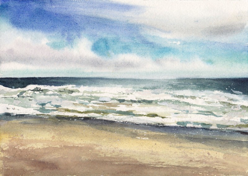 Long Beach, Pacific Rim Park, 5.5" x 7.5" watercolor and gouache