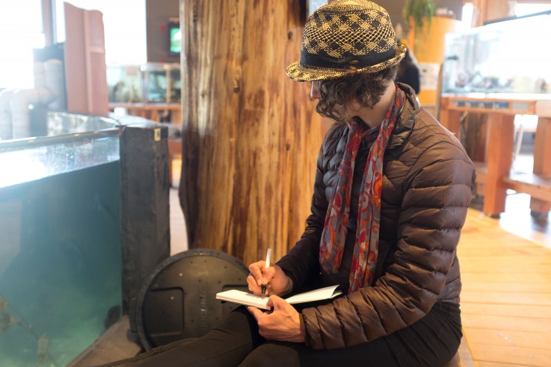 Sketching at the Ucluelet Aquarium, photo by Darin Reid