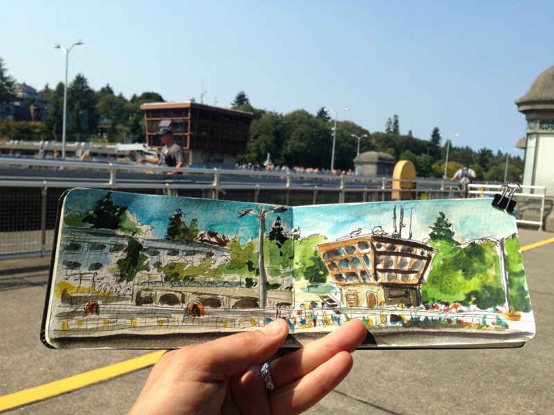 Sketching at the Ballard Locks in Seattle