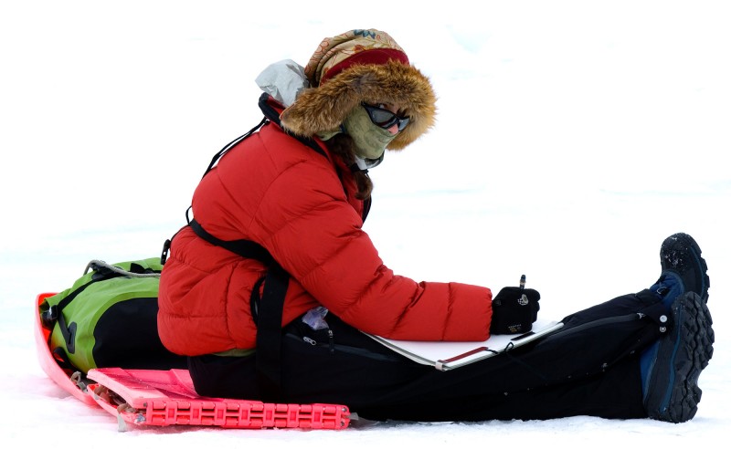 Sketching in Antarctica, photo credit Daisy Gilardini